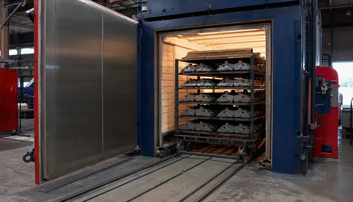 The APC powder coating cure oven in the Sarasota shop