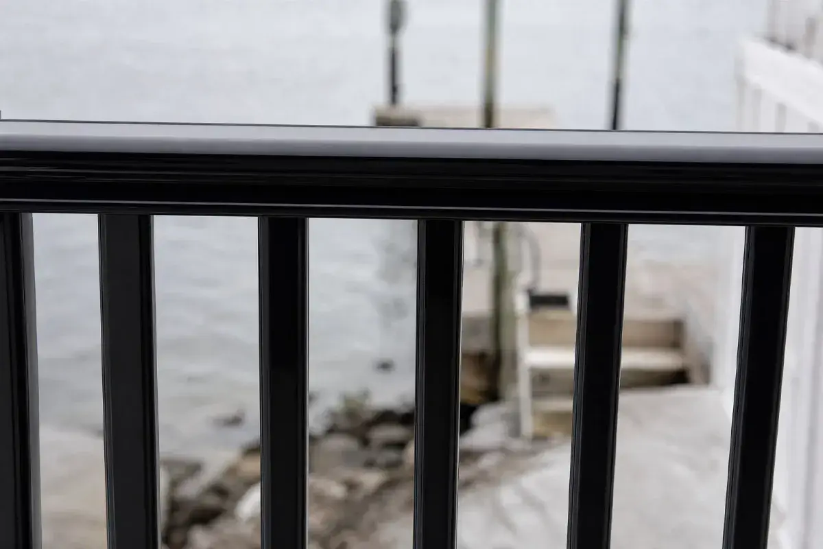 The same railing after garnet blasting and satin black powder coating